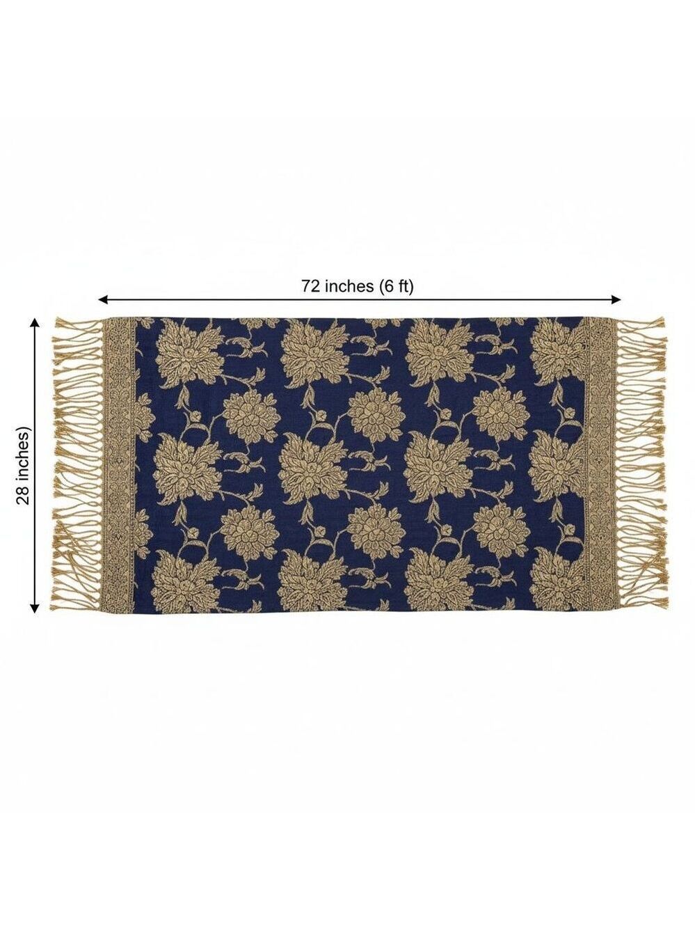 Blue Gold Paisley Jacquard Scarf Shawl Fringe Boho Wrap Women 72x28 - Picture 3 of 9